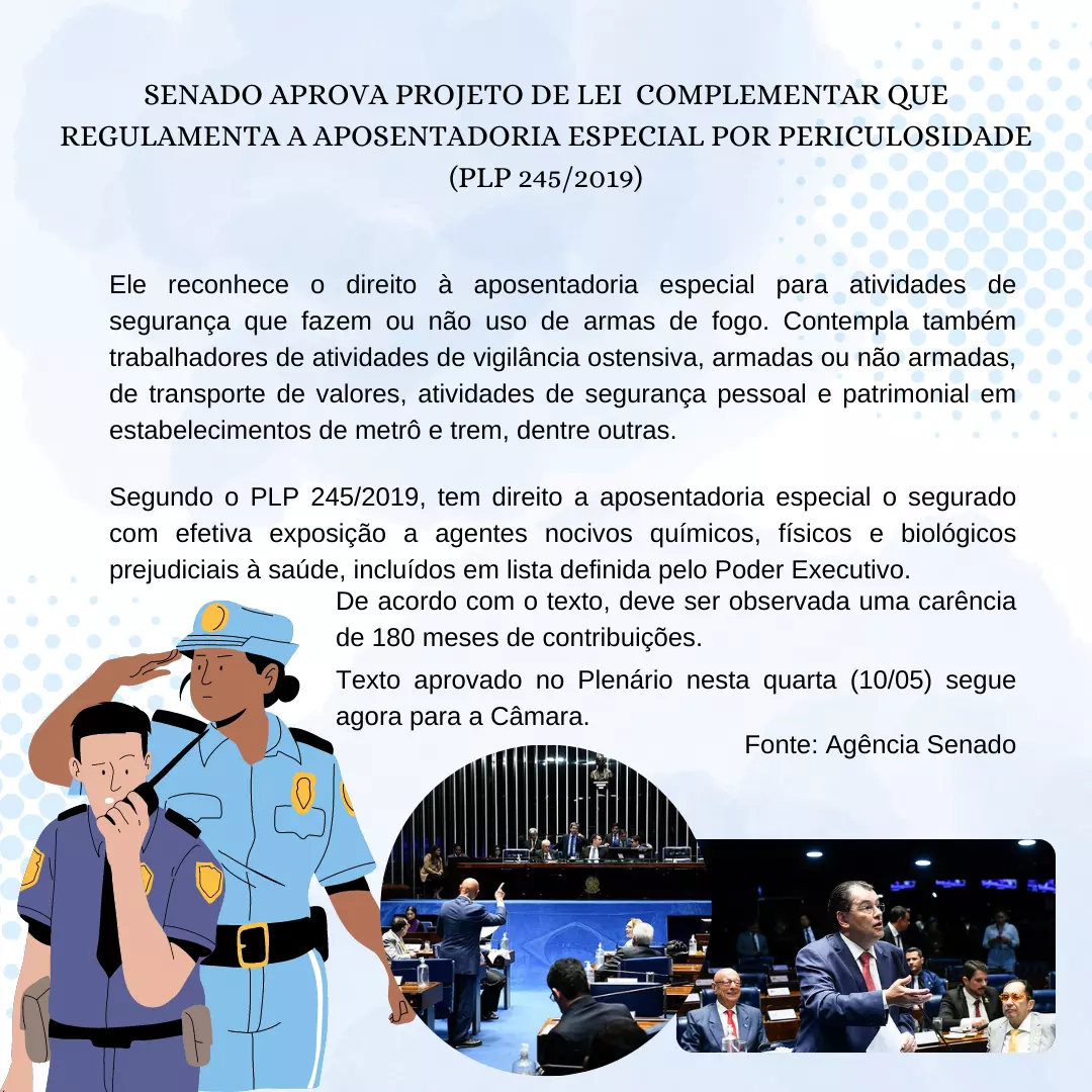 APOSENTADORIA ESPECIAL POR PERICULOSIDADE (PLP 245/2019)   Fonte: Agência Senado